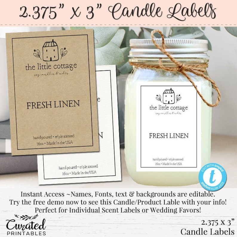 Rectangle Candle Label Editable Label Candle Label Template Etsy
