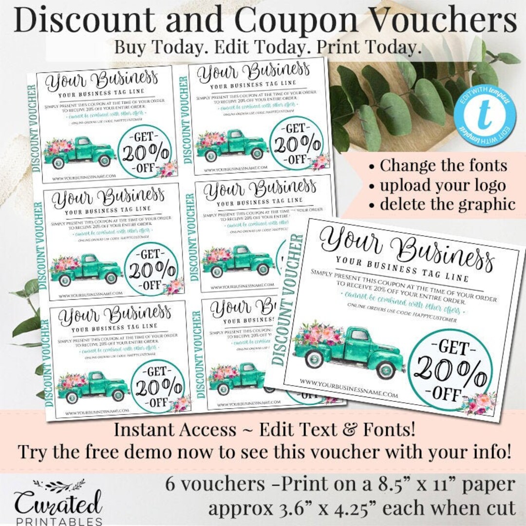DIY Discount Coupons, Editable Coupons, DIY Vouchers, Editable Gift ...