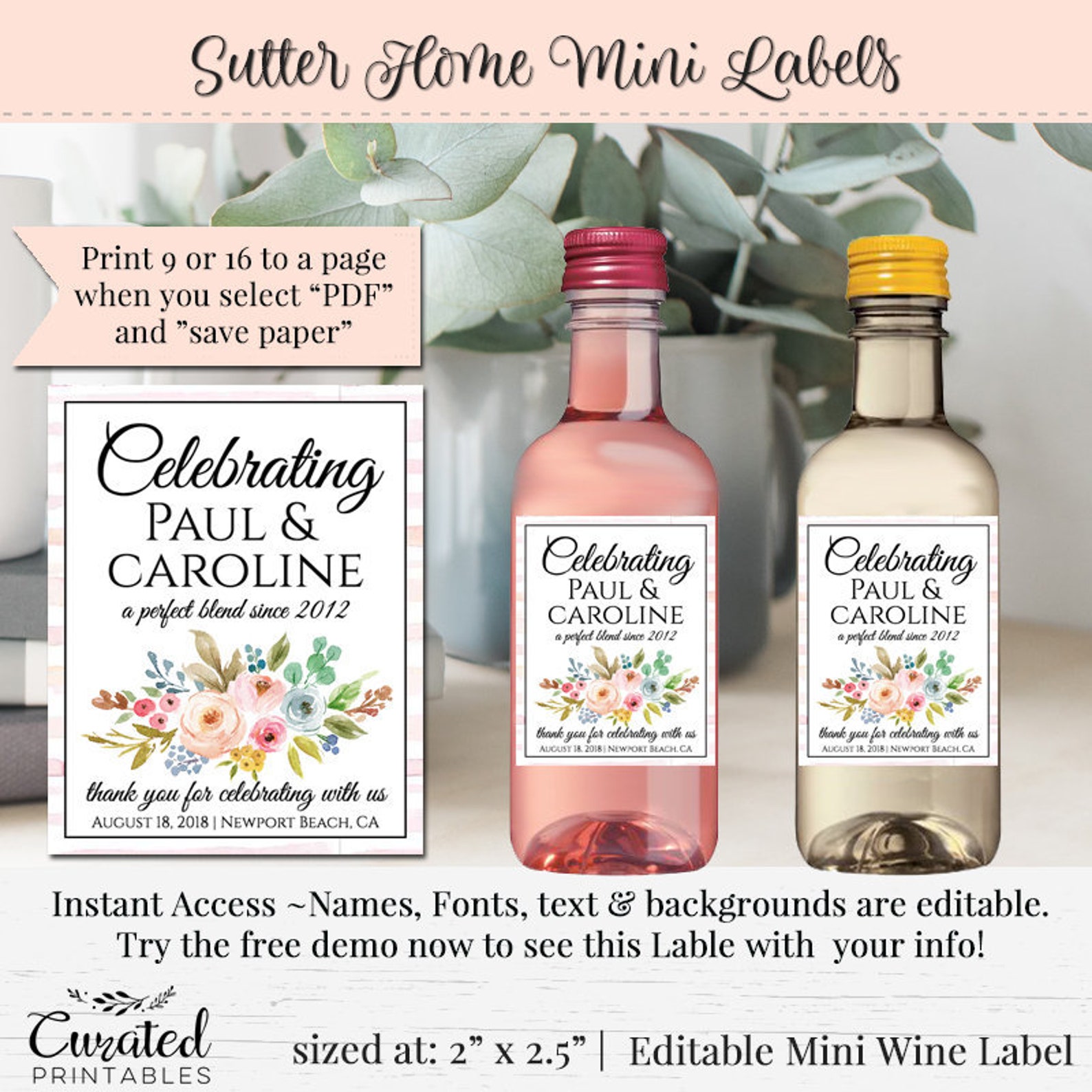 Mini Wine Labels Mini Wine Label, Editable Wine Label, Small DIY Wine Label, DIY Wine ...