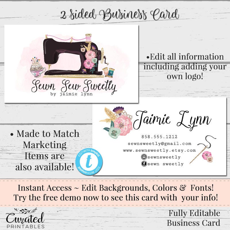 Sewing Business Card Seamstress Business Card (Instant Download) 