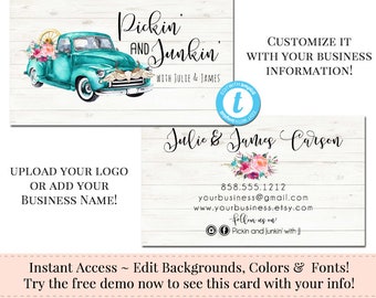 Truck Business Card, DIY Business Card, Vintage Truck Logo, Watercolor Card Template, Editable Template, Instant Download Card, DIY Template