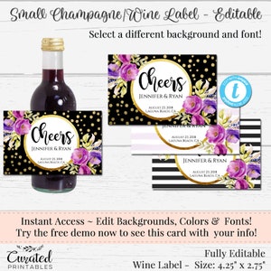 Mini Wine Label, Editable Wine Label, Small DIY Wine Label, DIY Wine Label, Instant Bottle Label, Mini Champagne Label, Templett