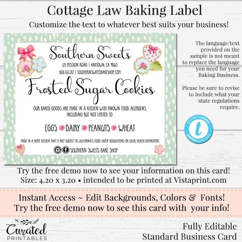 Cottage Law Label Bakers Label Cookie Product Label DIY Etsy