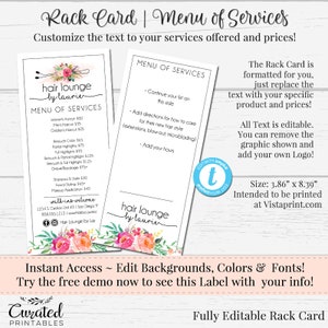 Hair Stylist Rack Card, Makeup Artist Menu, Hair Stylist Services, Rack Card, Editable Rack Card, Makeup Artist Card, DIY Template