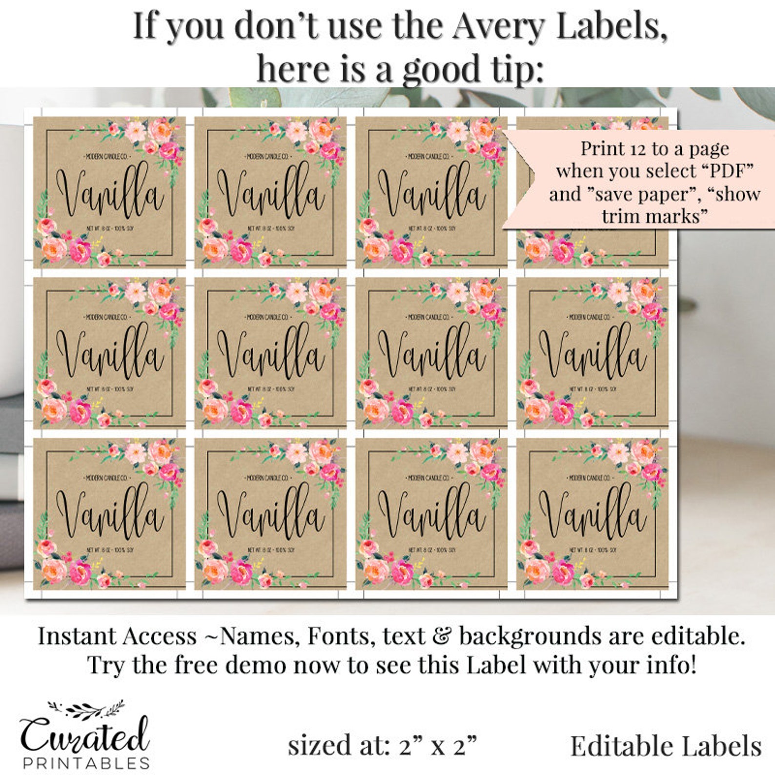 2 X 2 Label Editable Label Bath Label DIY Ingredient Label Etsy