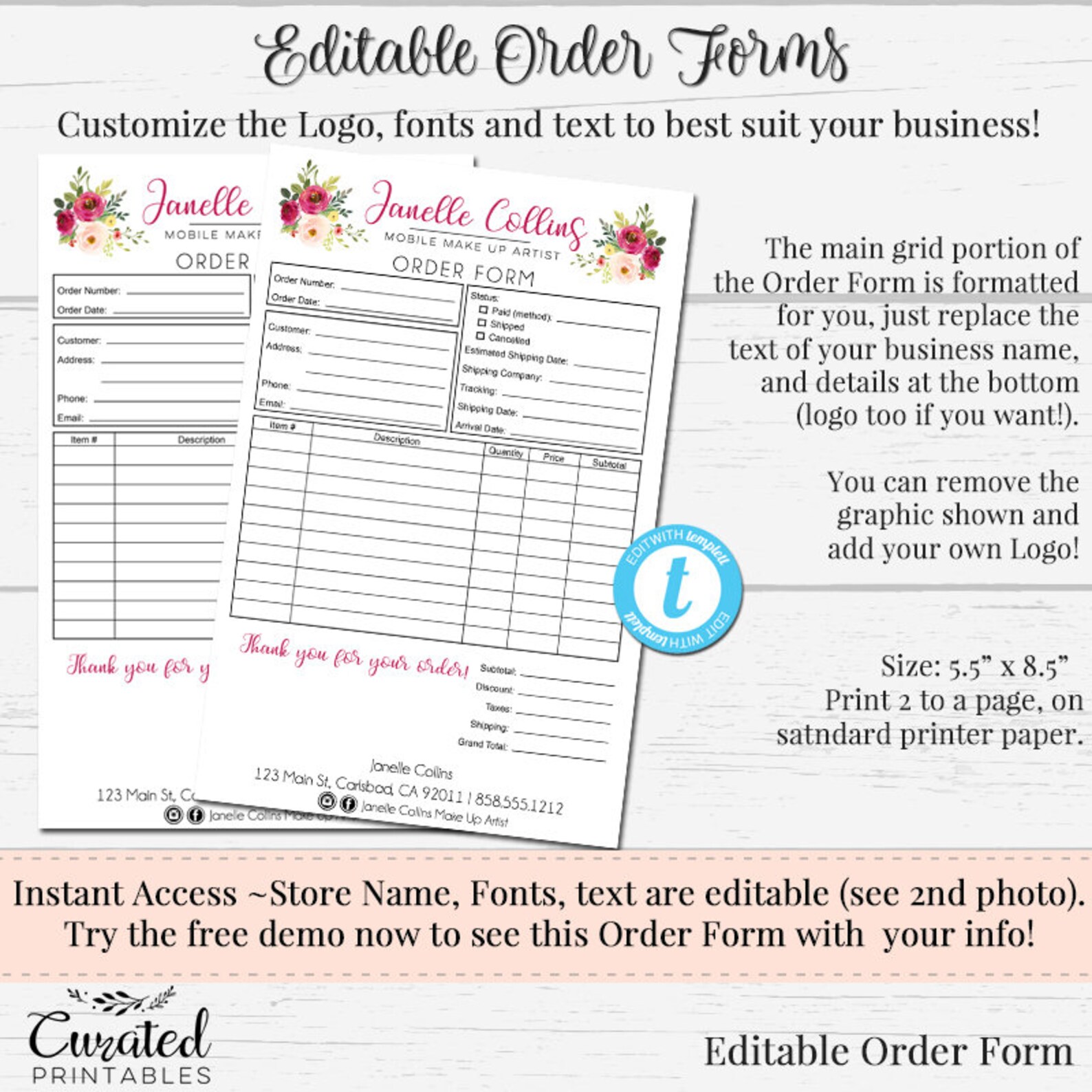 Order Form Customizable Order Form Editable Order Form - Etsy