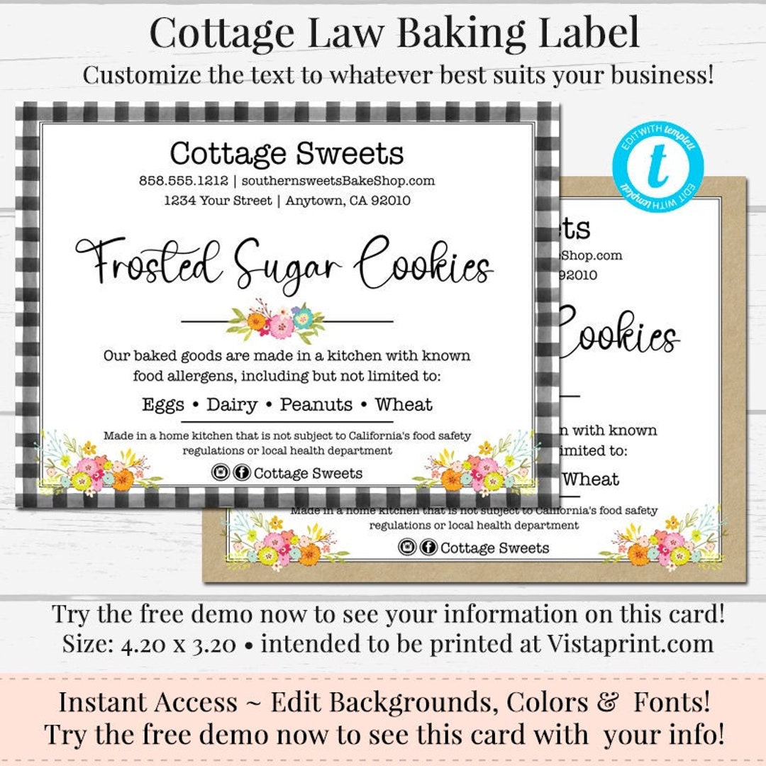 Cottage Law Label Bakers Label Cookie Product Label DIY Ingredient