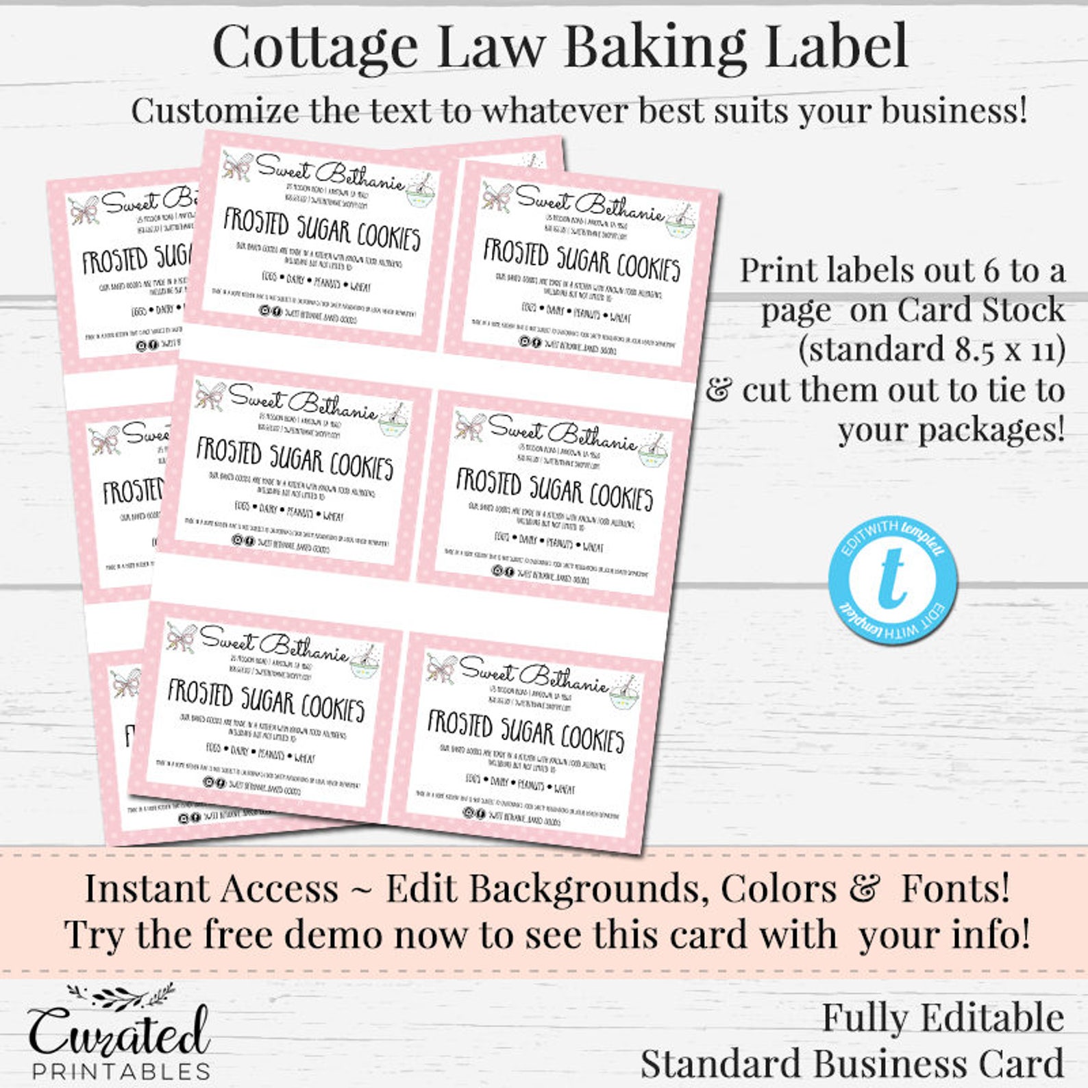 Cottage food label template california