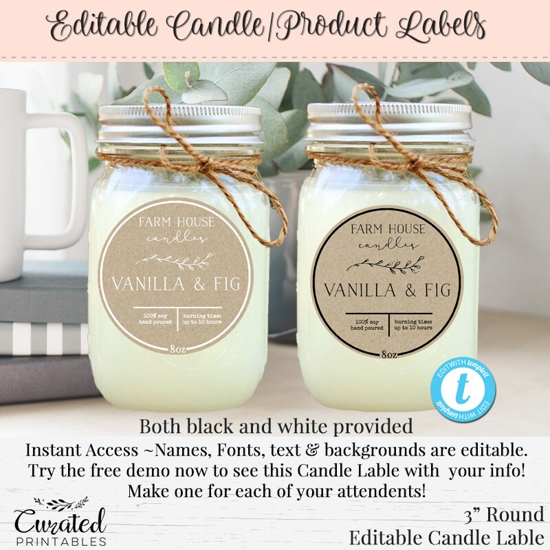 Round Candle Label Editable Label 3 Inch Roundlabel Product Etsy