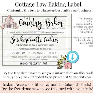Cottage Law-label, bakkerslabel, productlabel cookie, label DIY-ingrediënt, sticker instant download, bewerkbaar label, My Barntique