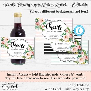 Mini Wine Label, Editable Wine Label, Small DIY Wine Label, DIY Wine Label, Instant Bottle Label, Mini Champagne Label, Templett