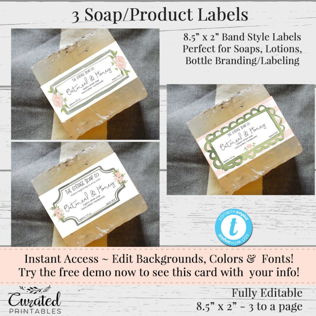 3 Soap Labels Editable Label Bath Product Label DIY Etsy