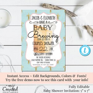 Couples Baby Shower, Beer Party Invitation,  Baby Shower Invitation, Printable DIY, Instant Download, Shower Invite, Editable Invitation
