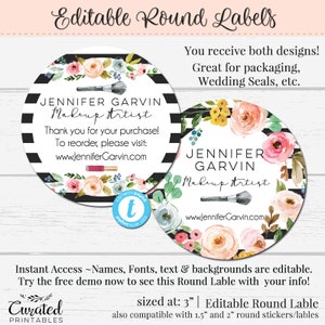 Round Sticker, Editable Label, 3 Inch Round Label, Makeup Label, DIY Round Sticker, Instant Download Sticker, Editable Sticker, Makeup Label