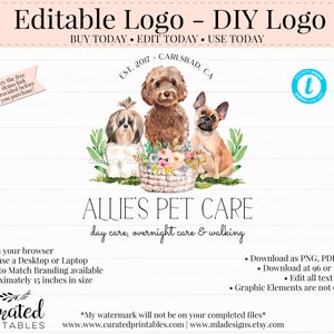 Editable Logo, Pet Care Logo, Dog Walking Logo, Doggie Daycare Logo, DIY Logo, Pet Sitter Logo, Instant Logo, Pet Logo, Watercolor Logo