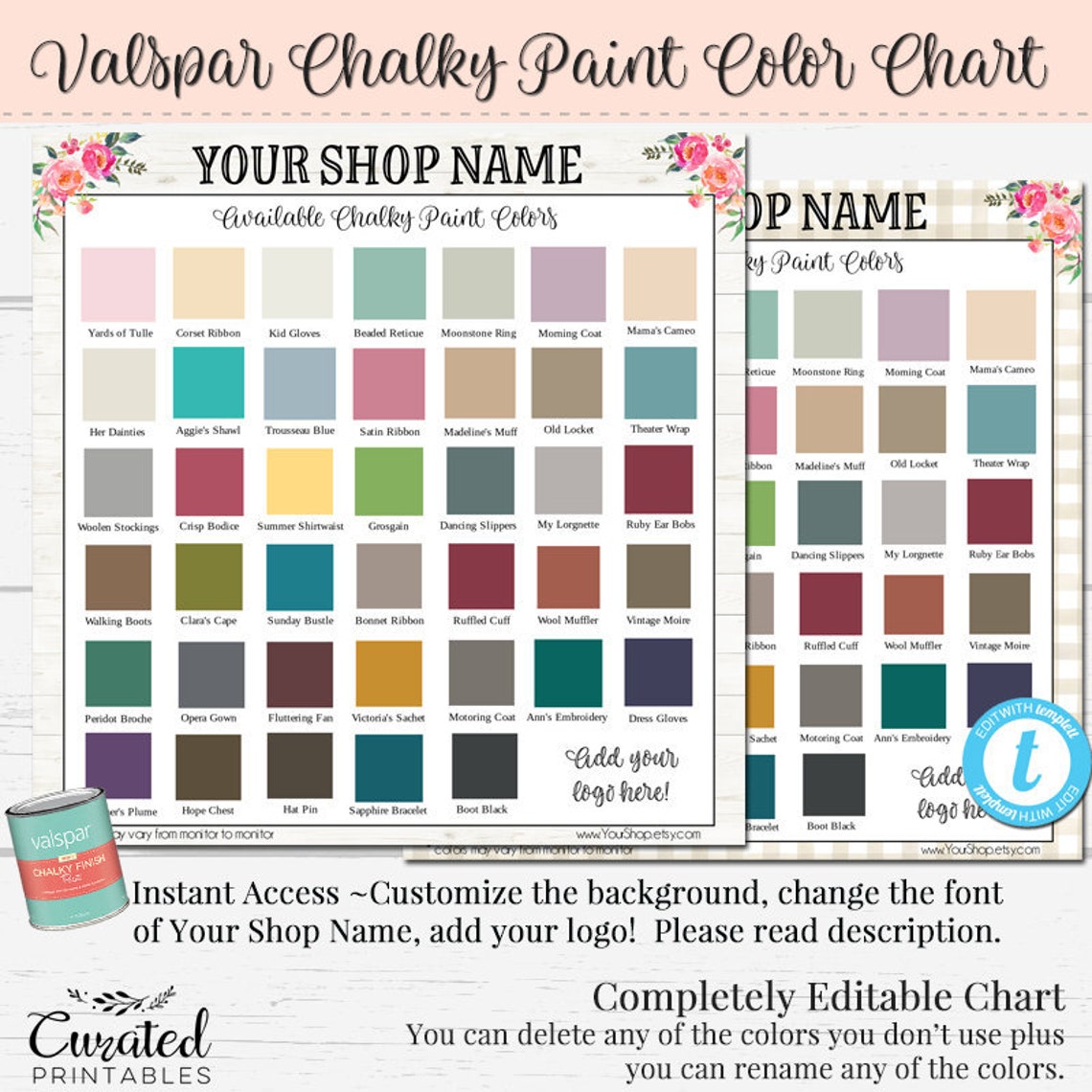 Valspar Chalky Color Chart Custom Color Chart DIY Chalk Etsy