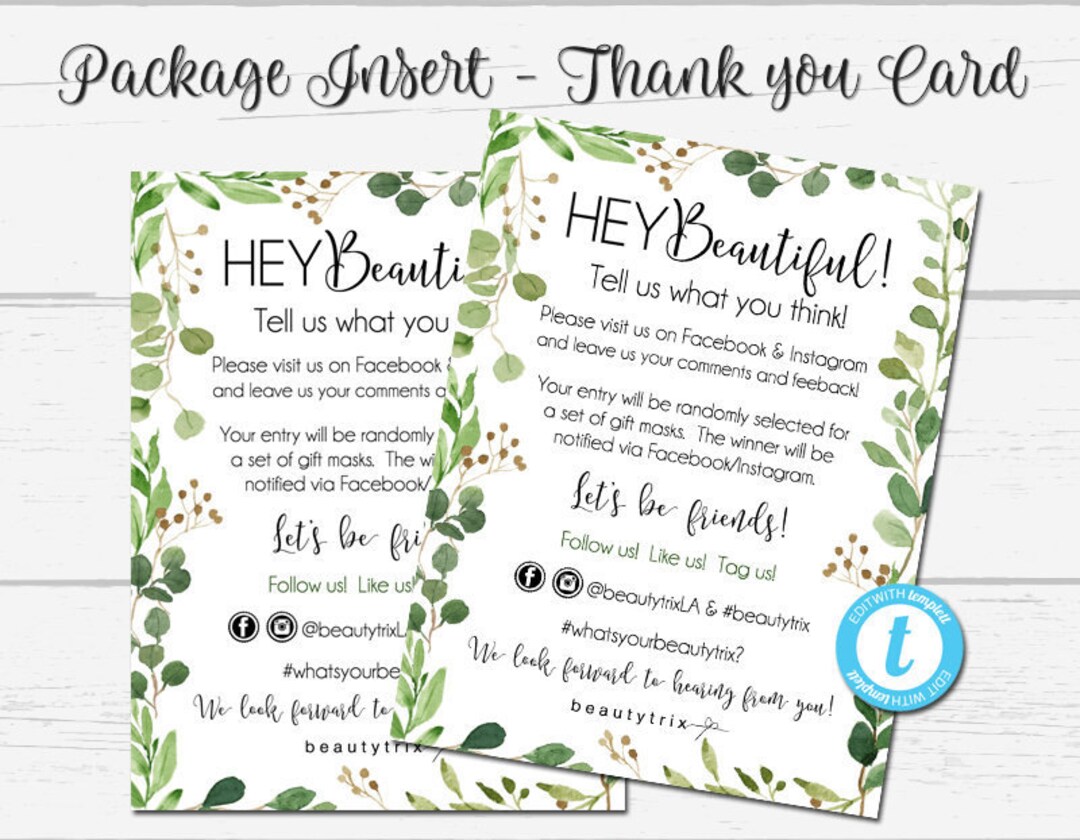 Custom Package Insert - DIY Thank You Postcard, Editable Postcard ...