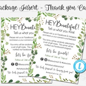 Custom Package Insert - DIY Thank You Postcard, Editable Postcard, Editable Product Form, Thank You Template, 4.25 x 5.5