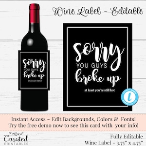 Editable Wine Label, Funny Wine Label, Custom Wine Label, DIY Wine Label, Instant Bottle Label, Download Sticker, DIY Wedding, Humorous Wine