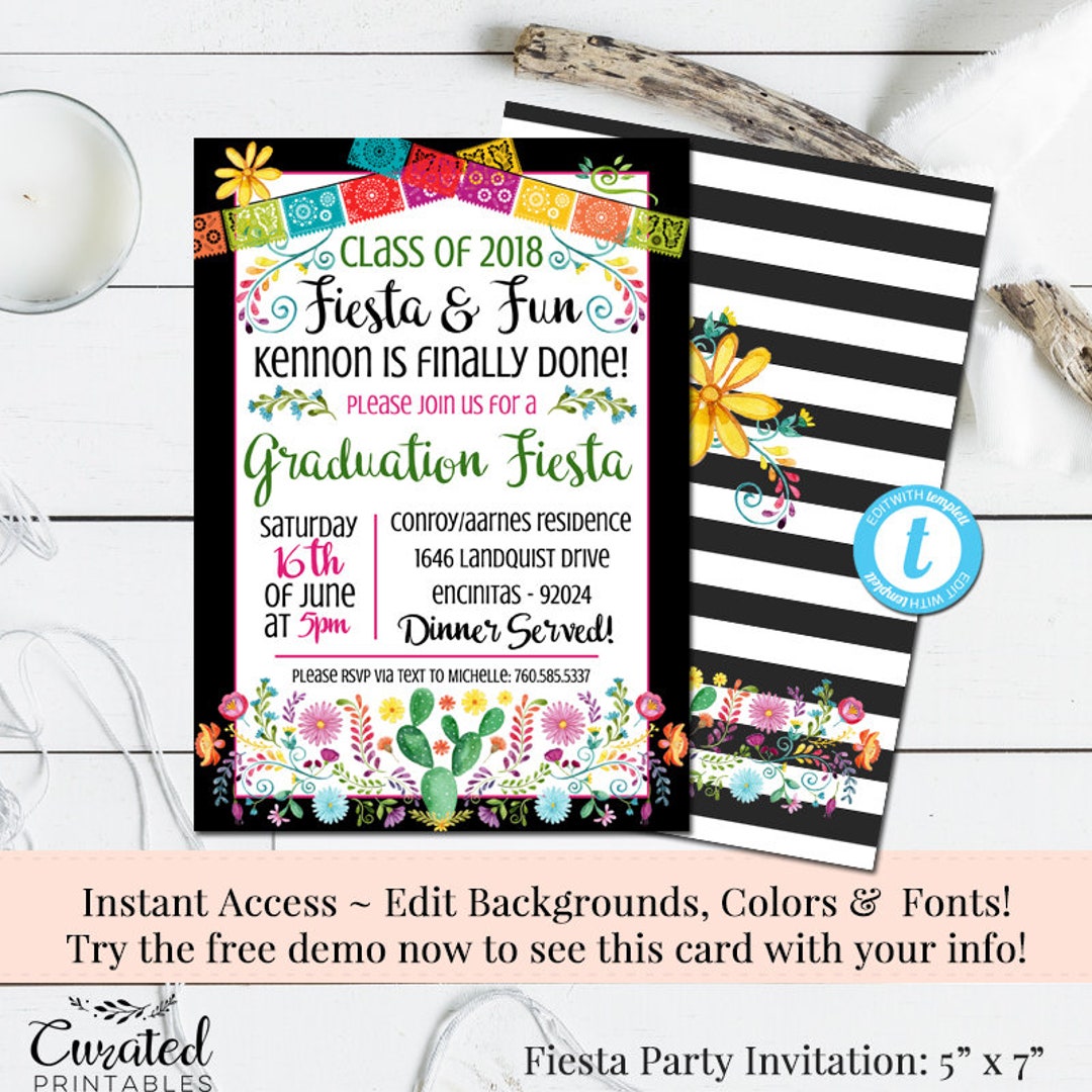 Graduation Invitation, Fiesta Invitation Template, Printable DIY ...