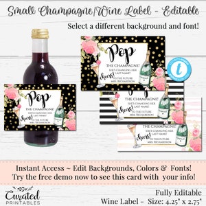 Mini Champagne Label, Editable Wine Label, Small DIY Wine Label, DIY Wine Label, Instant Bottle Label, Mini Champagne Label, Templett