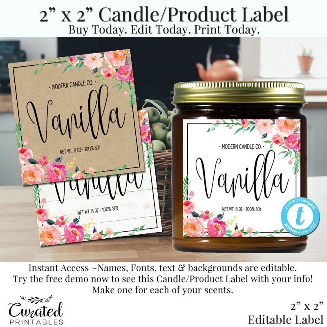 2 X 2 Label Editable Label Bath Label DIY Ingredient Label Etsy