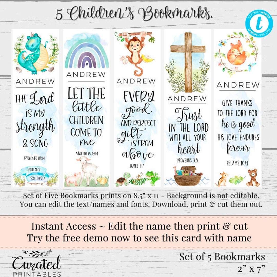 Printable Bible Verse Bookmarks, Bookmarks for Children, Personalized