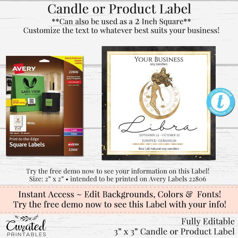 Zodiac Candle Label Editable Candle Label Product Label DIY - Etsy