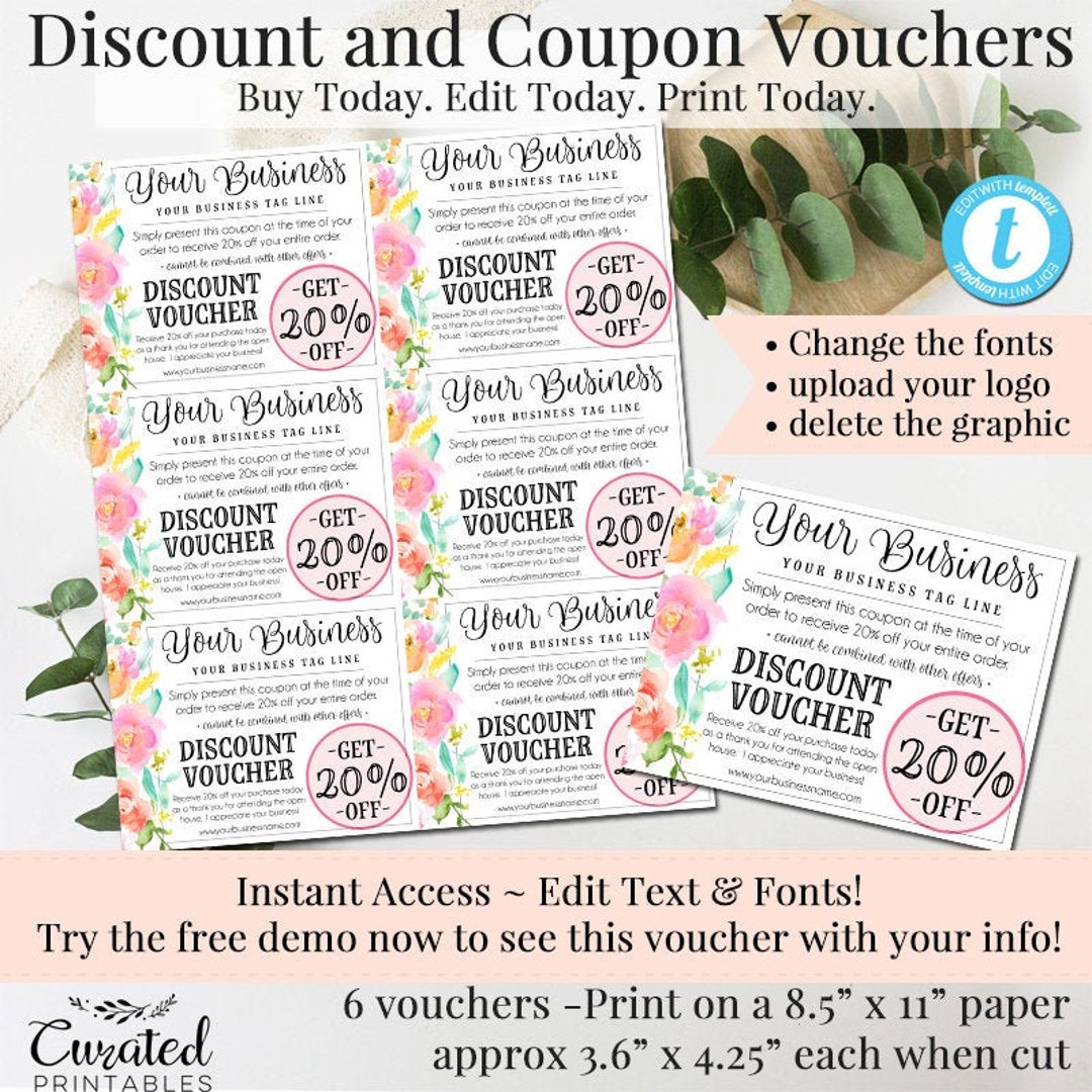 DIY Discount Coupons, Editable Coupons, DIY Vouchers, Editable Gift ...