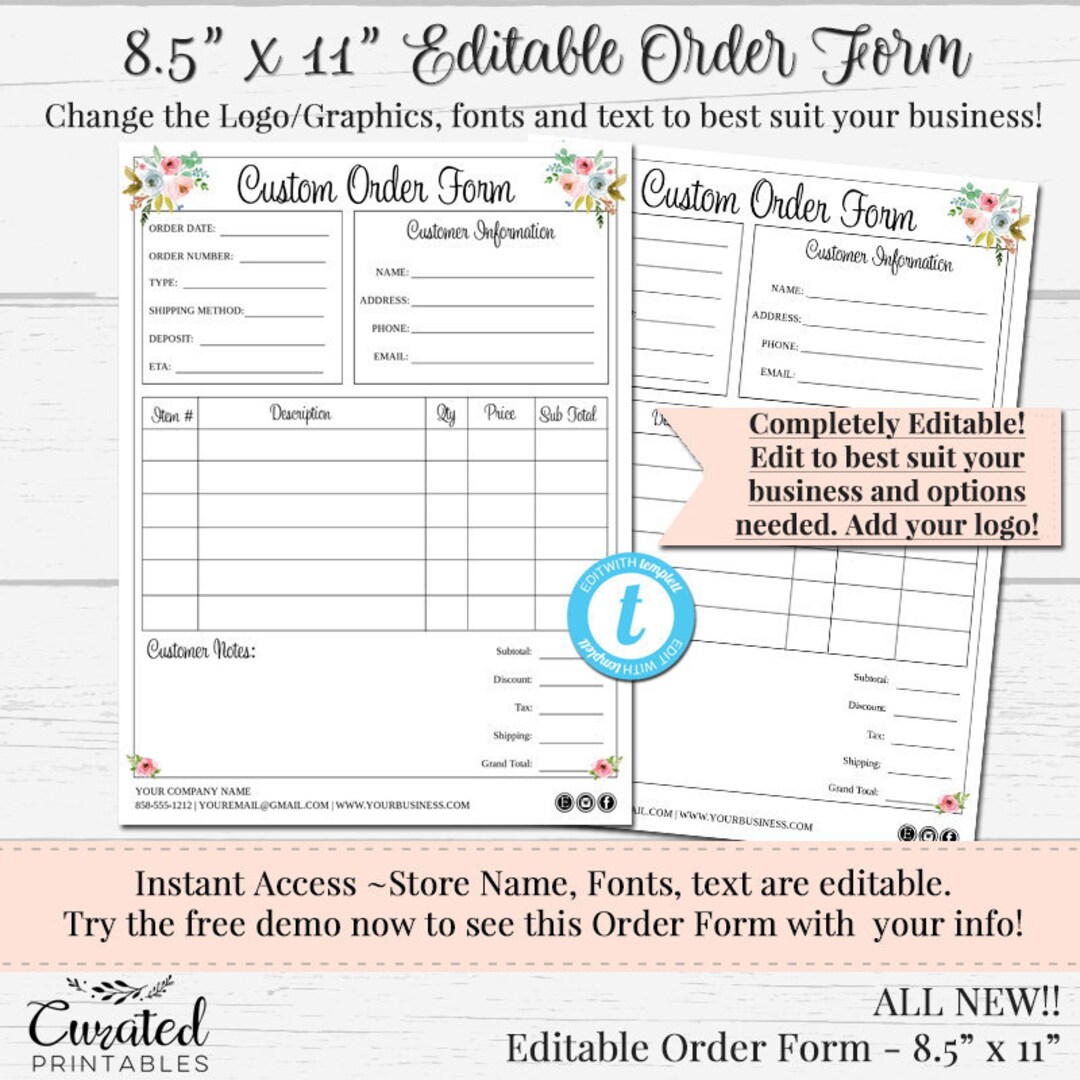 NEW Order Form, Customizable Order Form, Completely Editable Order Form ...