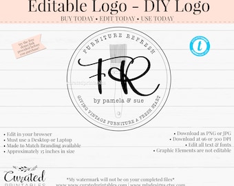 Editable Logo, Paint Brush Logo, Round DIY Logo, Furniture Logo, DIY Logo, Vintage Logo Badge Instant Logo,Painting Logo