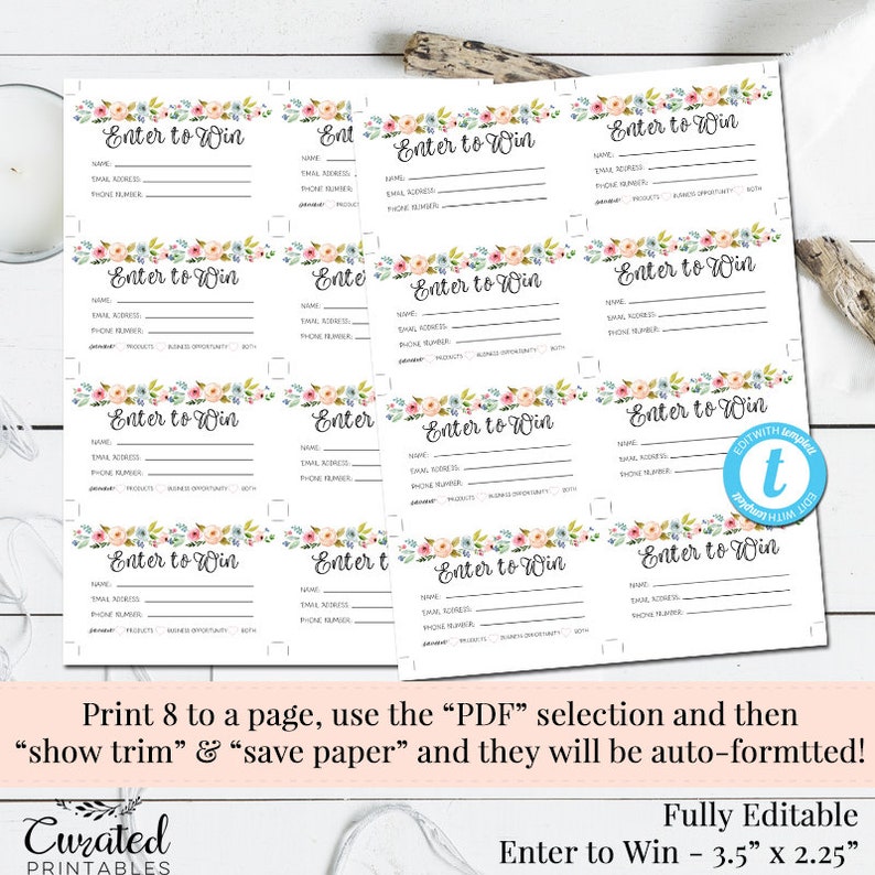 Enter To Win, Raffle Card, Prize Entry Ticket, Home Party Template, Business Marketing, Editable Forms, DIY Entry Form, Instant Download image 2