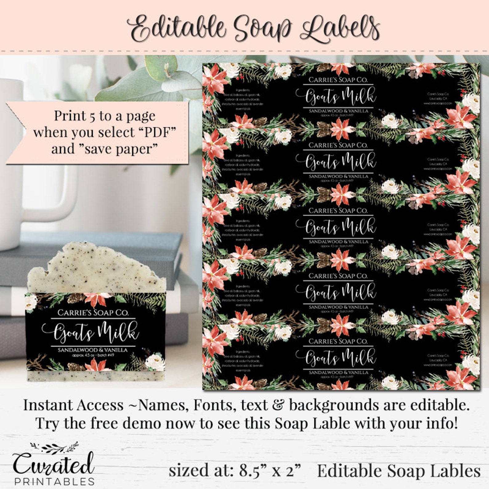 Soap Label Editable Label Bath Product Label DIY Ingredient | Etsy