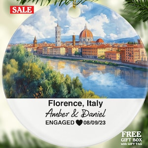 Custom Florence Italy Round Ceramic Christmas Ornament – Personalized Holiday Keepsake, Custom Couple Gift for Wedding or Honeymoon