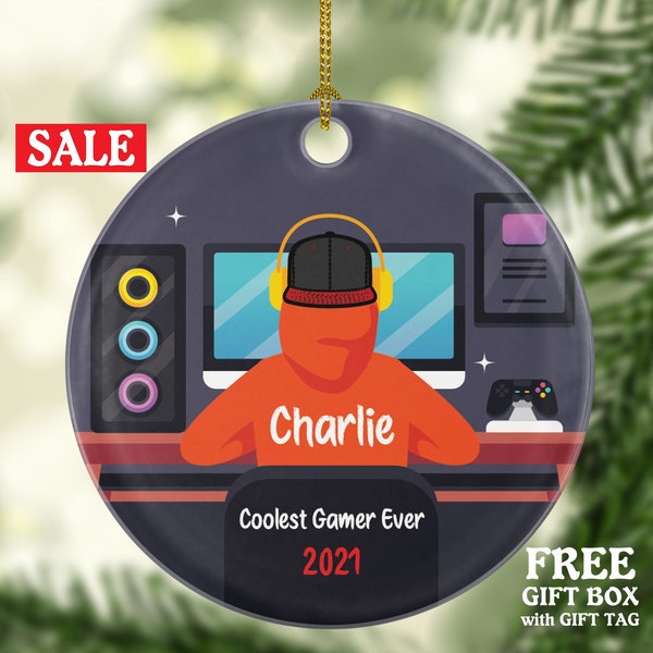 Personalized Playing Video Game Player Gamer Boy Game Christmas Ornament for Tree Gamer Boy Controller Addict
