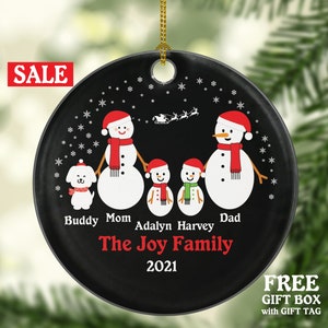 Personalized Family of 4 Ornament with Dog Pet, Personalized Snow Family of 4, Personalized Free, Family of 4 Christmas Ornament