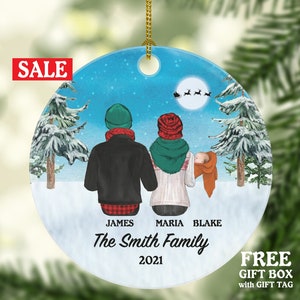 Family of 3 Personalized Ornament - First Christmas Newborn Infant New Baby Girl Boy Parents Mother Father Mom Dad Gift Kid Child Gift