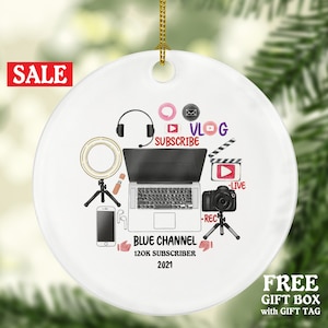 Social Media Influencer Video Creator Christmas Personalized Ornament Friends Followers Vlog Vlogger Blogger