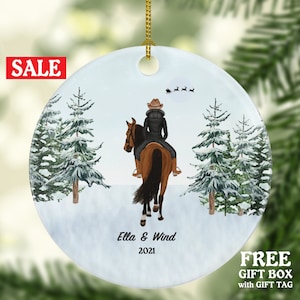 Riding a Horse Rider Christmas Ornament Personalized | Custom Names Horse Lover Gift Girl Female on a Horse