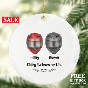 Motorcycle Dirt Bike Rider Helmet Christmas Ornament for a Couple - Custom Gift for Bikers Racer Motocross Racing Personalized