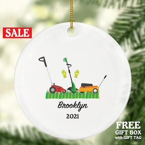 Lawn Mower Christmas Ornament Personalized, Mowing Grass, Lawn Care Worker, Landscapers, Cutting The Grass, Push Mower Gift For Lawn