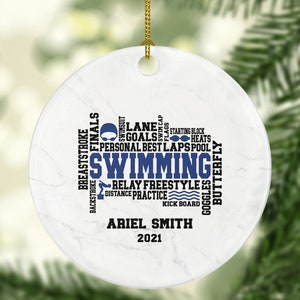 Schwimmen Weihnachtsverzierung personalisiert - Schwimmer Geschenk - Schwimmschwimmen Team - Benutzerdefiniertes Jahr