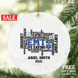 Emergency Medical Technician  EMT Christmas Ornament Personalized - Fist Responder Ambulance Custom Name Year Holiday Gift