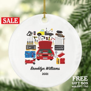 Adorno navideño de mecánico de coches personalizado para reparador. Ingeniero mecánico, regalo personalizado para esposo, papá y él.