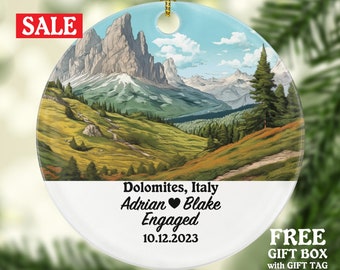 Dolomites Italy Christmas Ornament Personalized - Engaged Married Family Together Couple Travel Honeymoon Wedding Engagement Marriage