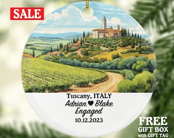 Tuscany Italy Christmas Ornament Personalized - Engaged Married Family Together Couple Travel Honeymoon Wedding Engagement Marriage