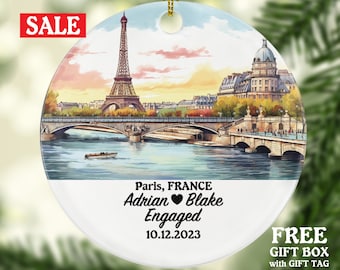 Paris France Christmas Ornament Personalized - Engaged Married Family Together Couple Travel Honeymoon Wedding Engagement Marriage
