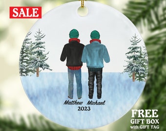 Gay Couple Christmas Ornament / Personalized Portrait Love is Love Same Sex Pride