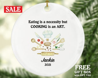 Personalized Chef Christmas Ornament, Best Custom Cooking Kitchen with Name Gift for Chef Cooking Lover Inspirational Girl Boy Female Male