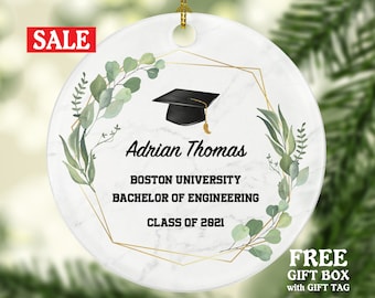 Personalized Graduation Christmas Ornament - Class of Custom Gift for Graduate Masters Bachelor Doctorate College High School Degree